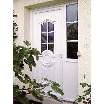 Porte d'entrée PVC Classique Arrondi Blanc Vitrée Petits bois